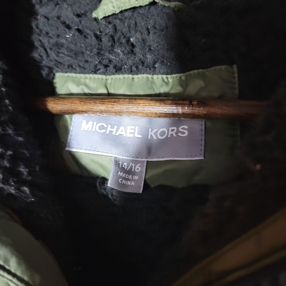 Boys Michael Kors Olive Green Fleece Lined Puffer - Picture 3 of 6